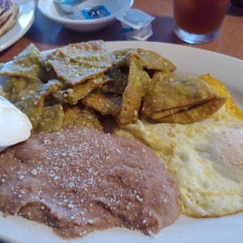 Ely’s Restaurant - Green/Verde Chilaquiles with over easy eggs and beans. So damn delicious! - Breakfast & Brunch Near Me - Henderson, Nevada