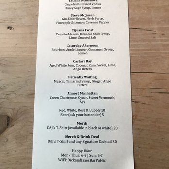 Dick and Jane's - Cocktail Menu ( March 2019 ) - Bars Near Me - Brooklyn, New York