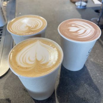 Soul Grind Coffee Roasters - Two Cliff Side Lattes and a hot chocolate. Beautiful and delicious. - Coffee & Tea Near Me - Pacifica, California