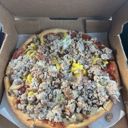 Royal Pizza - 4 topping small pizza (pepperoni, sausage, onion, banana peppers)