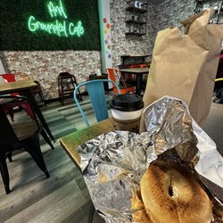 Whole and Grounded Cafe - Bagel and cream cheese