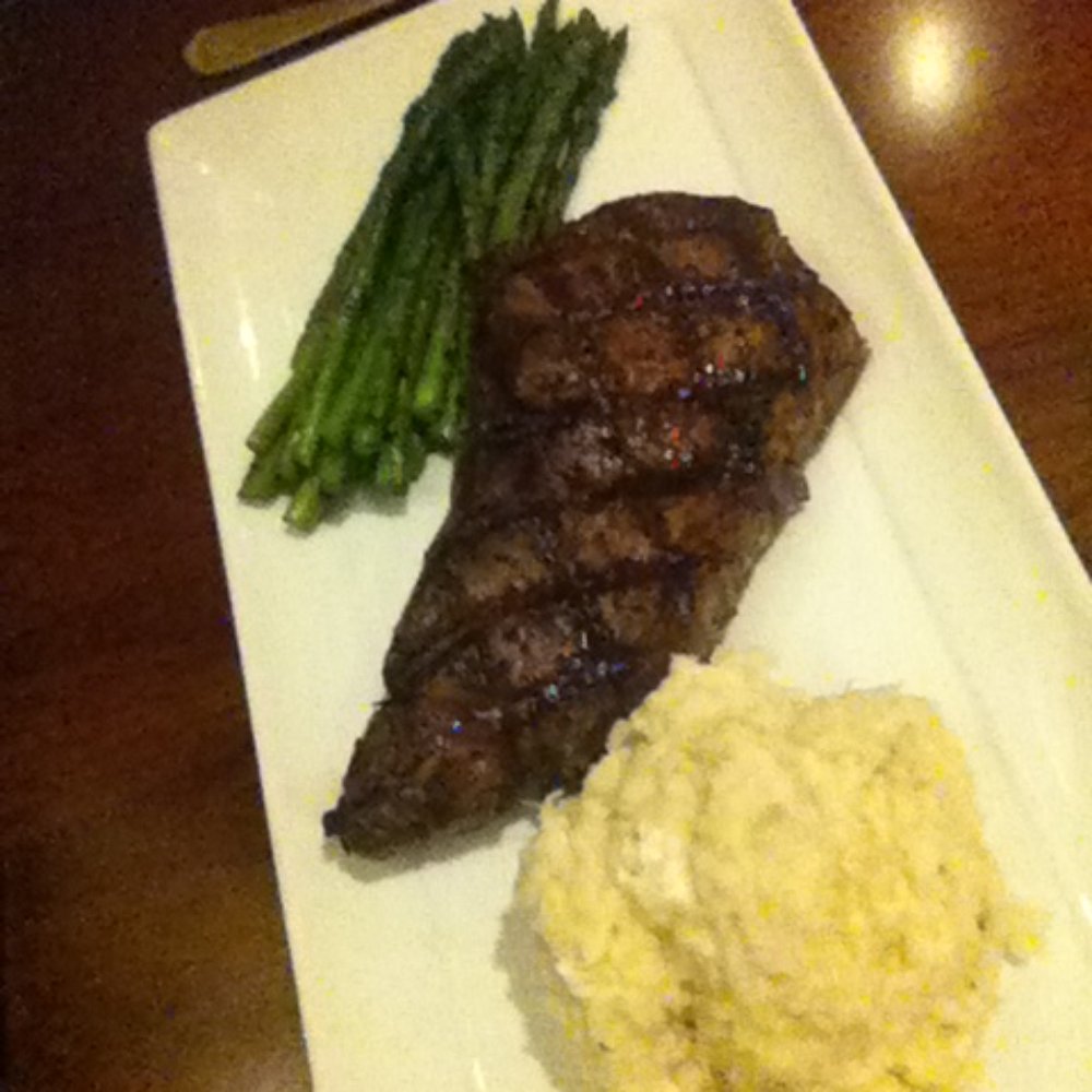 Kansas City steak, asparagus, and cauliflower mash. Kansas City steak, asparagus, and cauliflower mash.