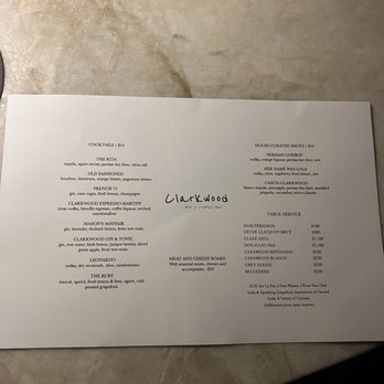 Clarkwood - Cocktail Menu and others - Bars Near Me - Houston, Texas