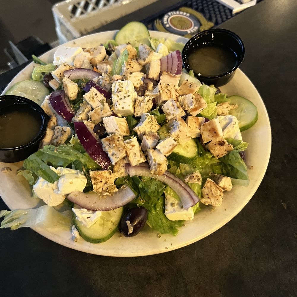 Jimmy D's District - Greek Village Salad with chicken with no tomato. - American Near Me - Arlington Heights, Illinois Jimmy D's District - Greek Village Salad with chicken with no tomato. - American Near Me - Arlington Heights, Illinois
