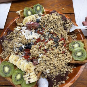 Waffle and Berry - Shareable acai bowl and waffles. Looks just like the photo in the menu! - Waffles Near Me - Honolulu, Hawaii