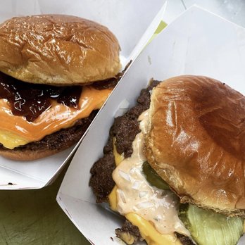 Extra Sauce - two cheeseburgers in a box - Burgers Near Me - New York, New York Extra Sauce - two cheeseburgers in a box - Burgers Near Me - New York, New York