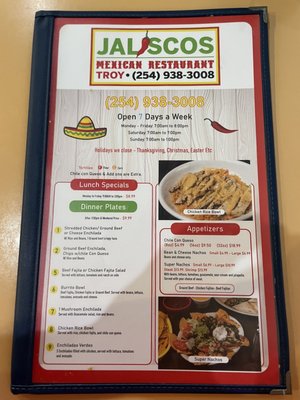 Menu photo 3 Jaliscos Troy Troy, TX