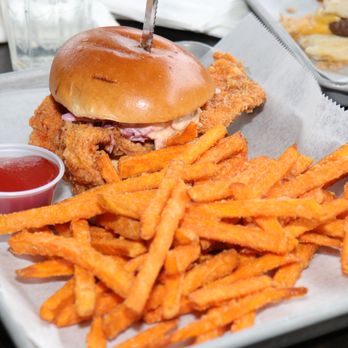 Cobblestones Pub and Biergarten - SPICY CHICKEN SANDWICH W/ SWEET POTATO FRIES - American Near Me - Forest Hills, New York Cobblestones Pub and Biergarten - SPICY CHICKEN SANDWICH W/ SWEET POTATO FRIES - American Near Me - Forest Hills, New York