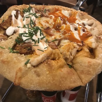 Mellow Mushroom New Albany - Left side - loaded potato pie Right side - buffalo chicken - Pizza Near Me - New Albany, Ohio Mellow Mushroom New Albany - Left side - loaded potato pie Right side - buffalo chicken - Pizza Near Me - New Albany, Ohio
