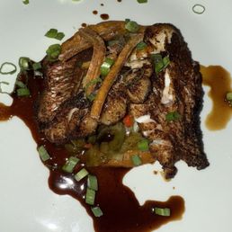 Red Snapper jerk, sweet potato puree, peppers and plantain straws. Red Snapper jerk, sweet potato puree, peppers and plantain straws.