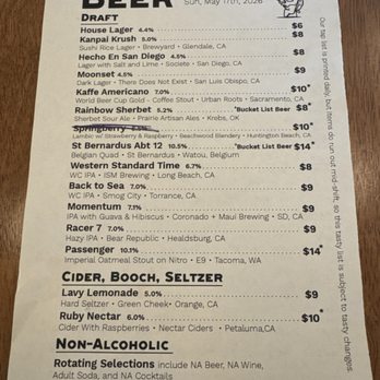 Mooney’s Pizza - Beer Menu - good selection! - Pizza Near Me - Long Beach, California