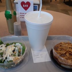 This was my lunch (beef n noodles, a small spinach salad and vitamin water)...for about $4.