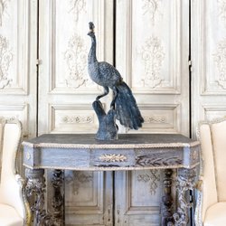 Maison Blue - Mr. Peacock has been with us since the beginning. He is for sale but has become a bit of a mascot.