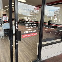 First Apopka Tag Agency - Hours on door