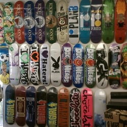 Lewis's New Blood Skate Shop - Some decks on the wall