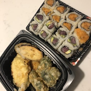 Go Fish - Veggie tempura, tuna avocado and supposedly a spicy crunchy yellowtail roll. - Japanese Near Me - Denver, Colorado Go Fish - Veggie tempura, tuna avocado and supposedly a spicy crunchy yellowtail roll. - Japanese Near Me - Denver, Colorado