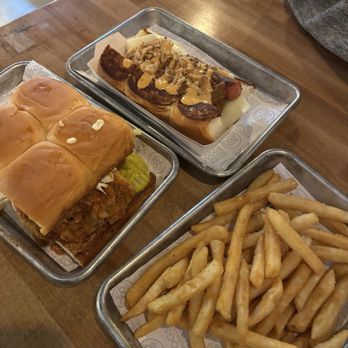Dog Haus Biergarten - New Albany - Chili hot dog, chicken sliders, fries - New American Near Me - New Albany, Indiana Dog Haus Biergarten - New Albany - Chili hot dog, chicken sliders, fries - New American Near Me - New Albany, Indiana