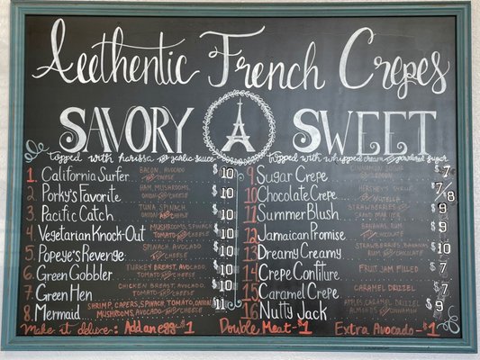 Photo of La Creperie - San Diego, CA, US. Menu as of 1/30/2022