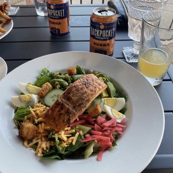 Acres Bistro - Spring Salad with Salmon and lemon vinaigrette salad dressing - American Near Me - Rochelle, Illinois