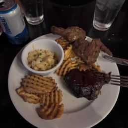 Mac and Cheese, Waffle Fries, Fried Chicken and Brisket Mac and Cheese, Waffle Fries, Fried Chicken and Brisket