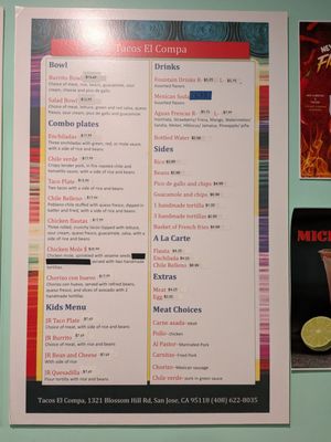 Menu photo 2 Tacos El Compa Taqueria San Jose, CA Menu photo 2 Tacos El Compa Taqueria San Jose, CA
