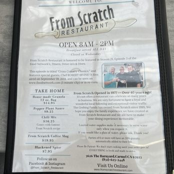 From Scratch Restaurant - Menu cover - Breakfast & Brunch Near Me - Carmel, California From Scratch Restaurant - Menu cover - Breakfast & Brunch Near Me - Carmel, California