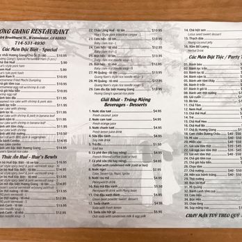 Huong Giang Restaurant - Menu - Vietnamese Near Me - Westminster, California