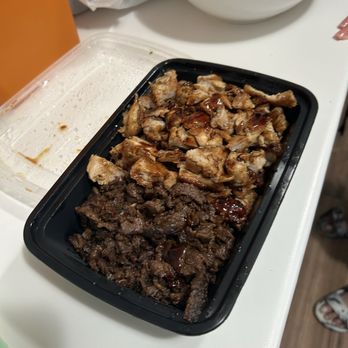 WaBa Grill - Meat n chicken portion barely half of the container. - Fast Food Near Me - Corona, California WaBa Grill - Meat n chicken portion barely half of the container. - Fast Food Near Me - Corona, California