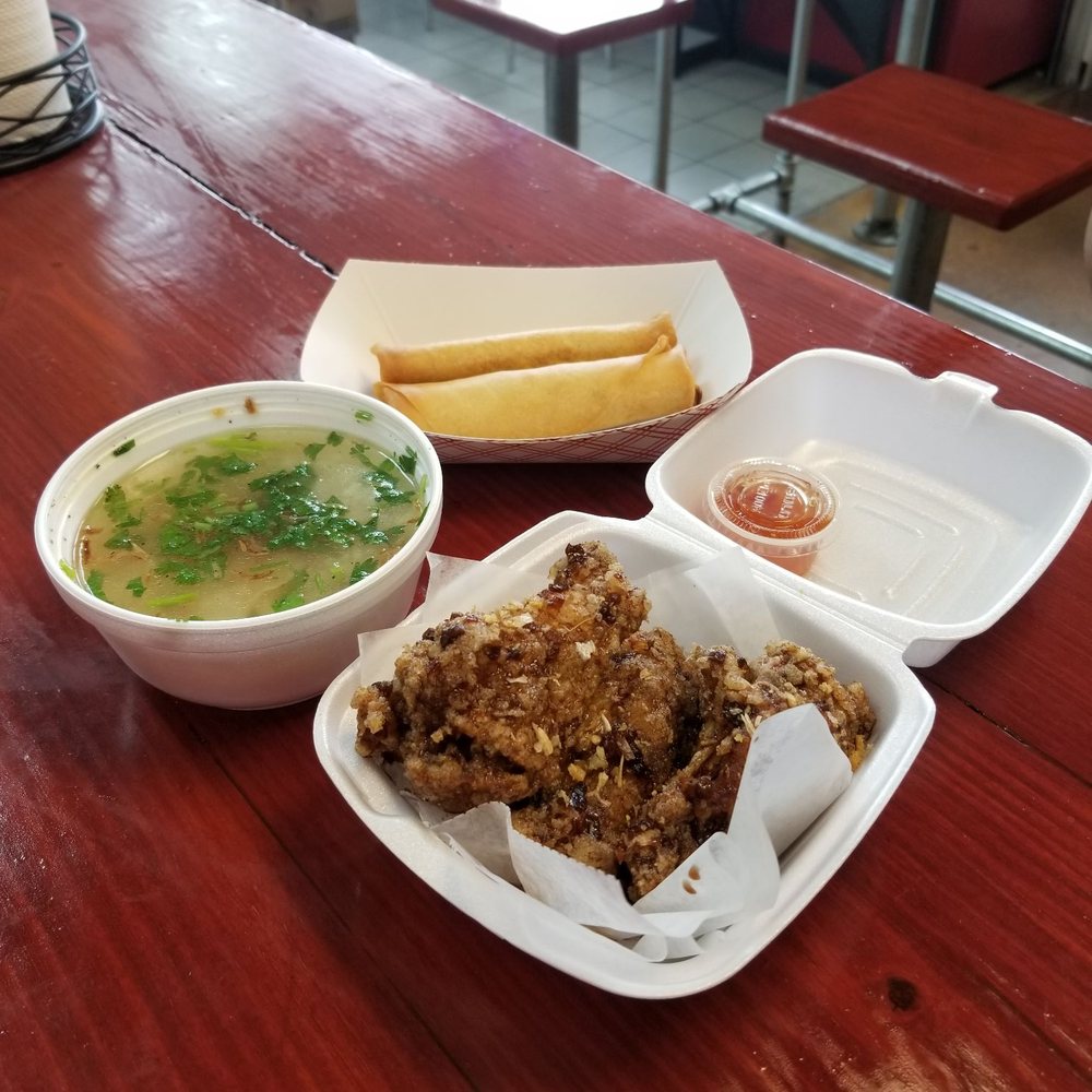 KEEKS Eggrolls & Wings - Keeks combo. Soy garlic wings, bangin' beef soup, and one chicken and one pork eggroll - Asian Fusion Near Me - Keller, Texas