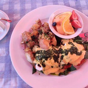 Immigrant Son Caffe - Aunt Anna eggs Benedict with basil and pesto. - New American Near Me - Ventura, California Immigrant Son Caffe - Aunt Anna eggs Benedict with basil and pesto. - New American Near Me - Ventura, California