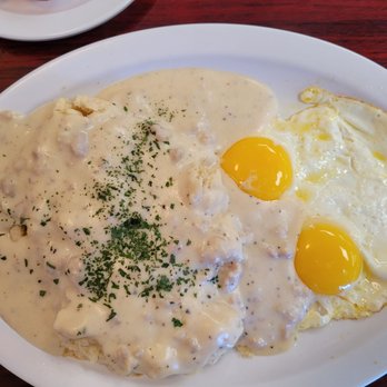 Billy's Cafe - Sausages and Gravy biscuits and two over easy eggs. A la cart plate - Breakfast & Brunch Near Me - Burlington, Washington Billy's Cafe - Sausages and Gravy biscuits and two over easy eggs. A la cart plate - Breakfast & Brunch Near Me - Burlington, Washington