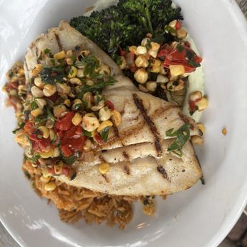 Dada - Triple tail fish over broccolini, fiesta salsa over rice - New American Near Me - Delray Beach, Florida