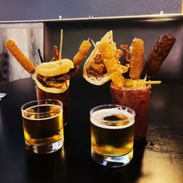 Beer backs with the ultimate and breakfast bloody Mary. Beer backs with the ultimate and breakfast bloody Mary.