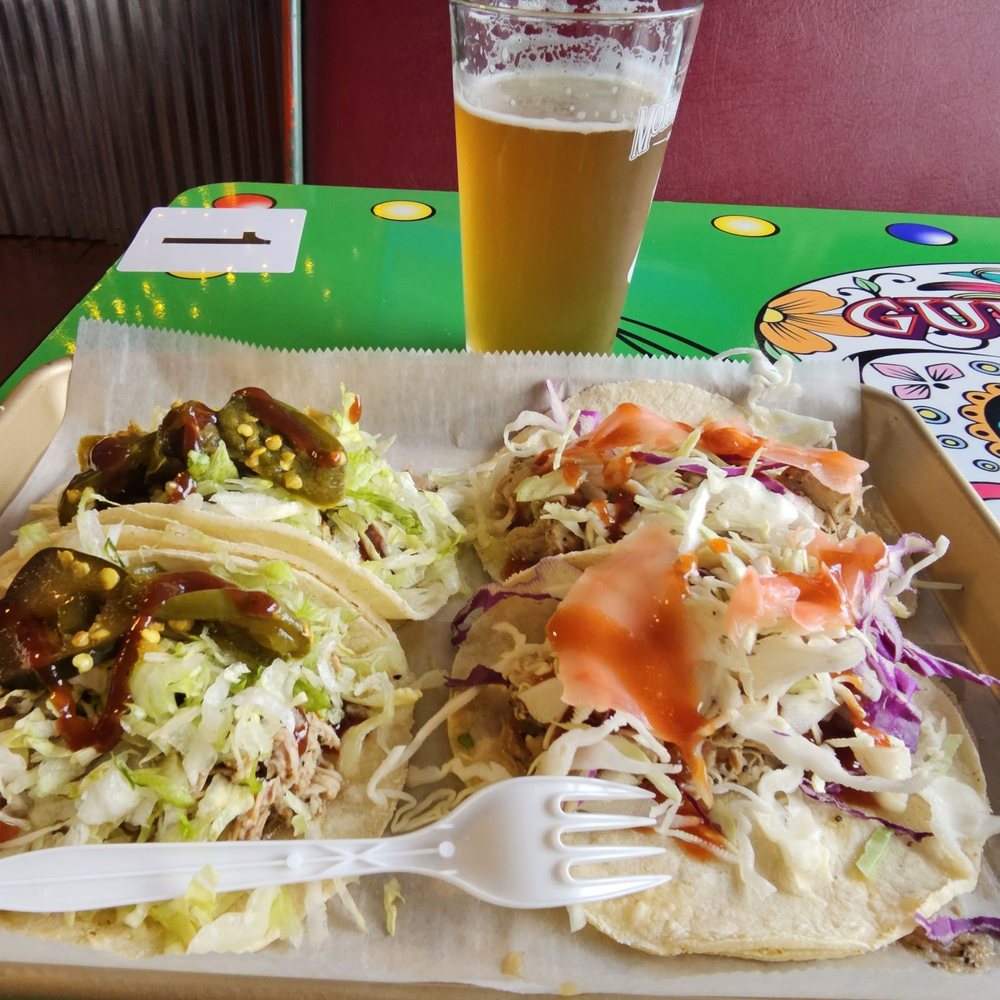 Krazy Taco 937 - a plate of tacos and a glass of beer - Mexican Near Me - Springfield, Ohio