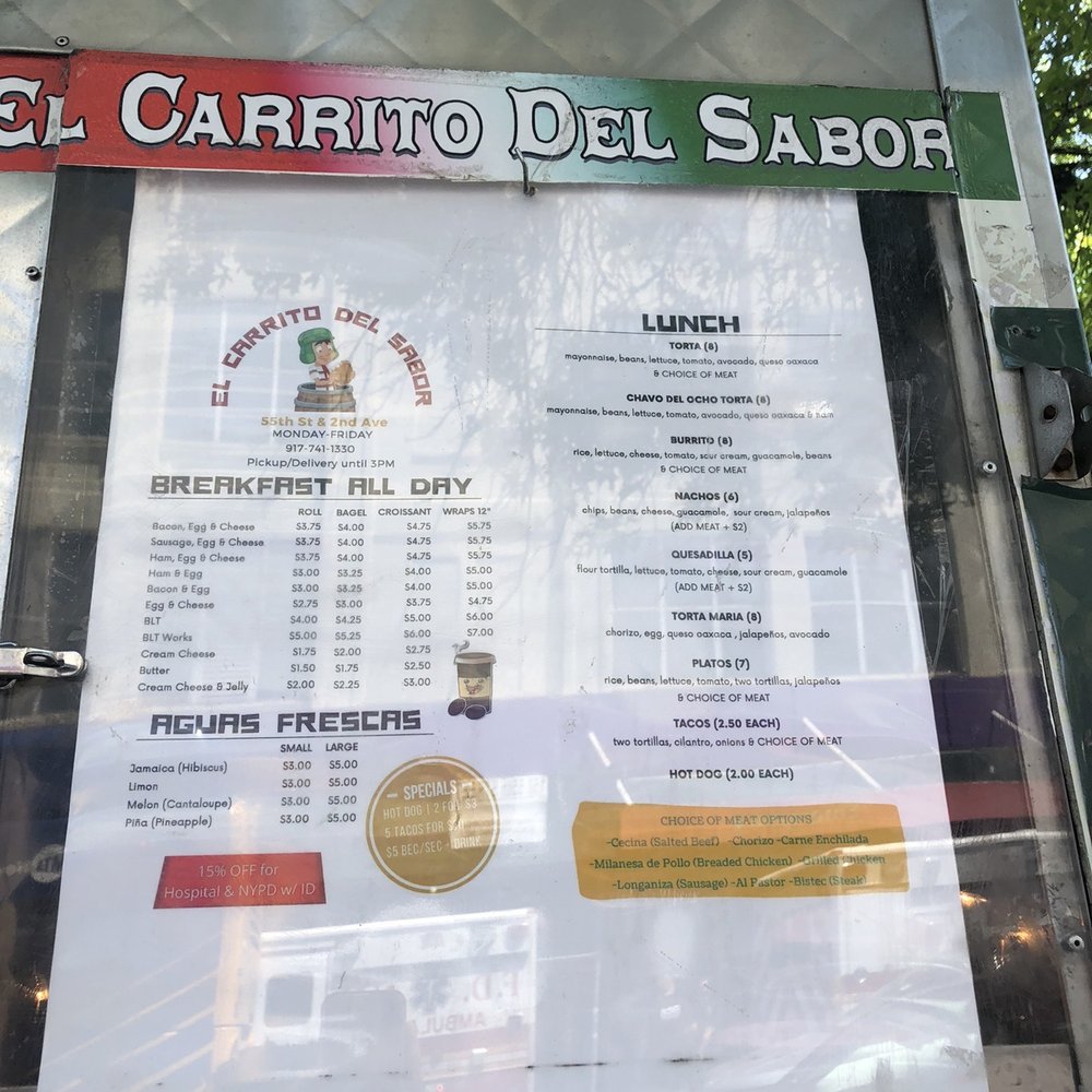 El Carrito Del Sabor - a menu on a food truck - Tacos Near Me - Brooklyn, New York El Carrito Del Sabor - a menu on a food truck - Tacos Near Me - Brooklyn, New York