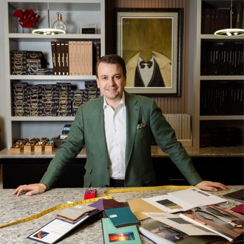The Tailored Man - Brett with fabric books - Bespoke Clothing Near Me - McLean, Virginia