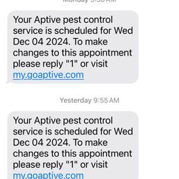 Text message sent by Aptive.