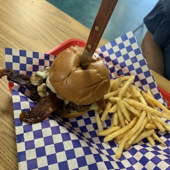 Big Jim's 395 Grill - Mushroom, Bacon, Swiss Burger. - Burgers Near Me - Vista, California Big Jim's 395 Grill - Mushroom, Bacon, Swiss Burger. - Burgers Near Me - Vista, California