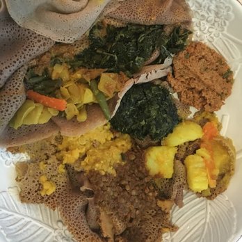Lucy Ethiopian Cafe - Veggie combo for two! - Ethiopian Near Me - Boston, Massachusetts