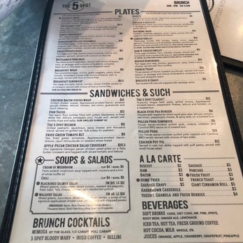 The 5 Spot - Brunch menu - American Near Me - Savannah, Georgia