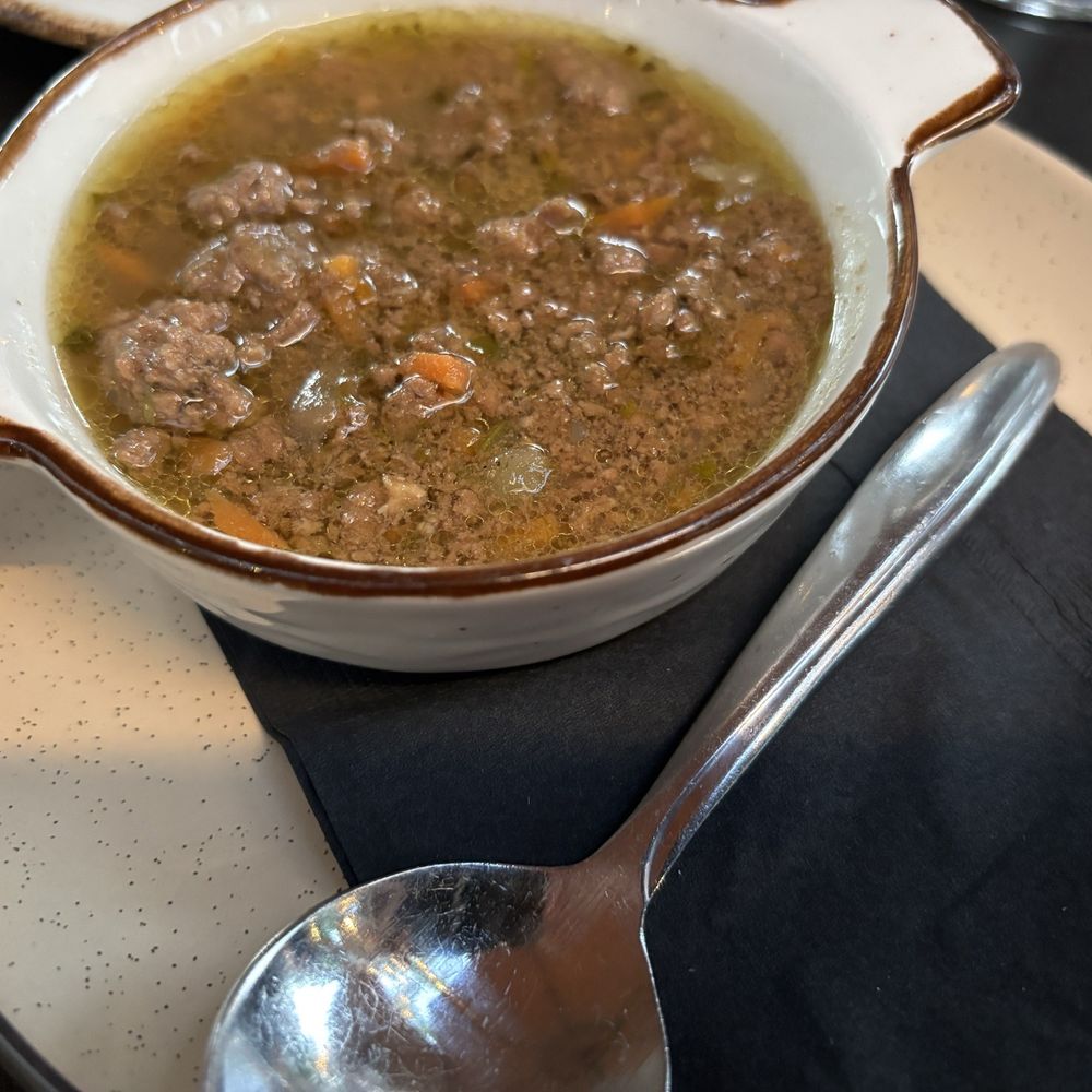 Hill & Vine - Ground beef soup, great flavor but needed a little salt - Cocktail Bars Near Me - Fredericksburg, Texas