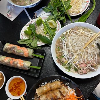 Pho 79 Restaurant - pho dac biet (right), bun thit nuong (bottom), spring rolls (left) - Vietnamese Near Me - Westminster, California Pho 79 Restaurant - pho dac biet (right), bun thit nuong (bottom), spring rolls (left) - Vietnamese Near Me - Westminster, California