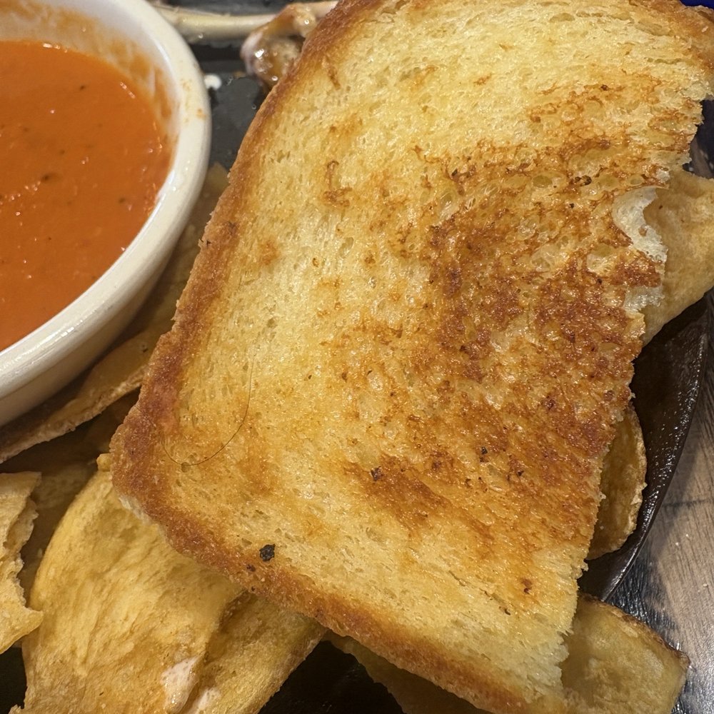 Hair on grilled cheese, bottom left corner Hair on grilled cheese, bottom left corner