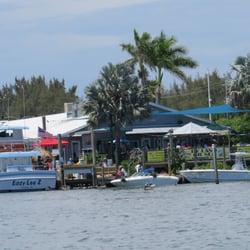 A view of the restaurant from the boat.