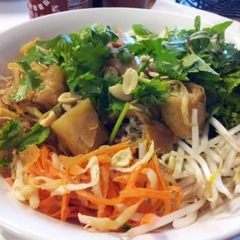 Nhan Duc Hanh - Bun bi cha gio mam Thai - vermicelli noodles with egg rolls and Thai sauce - Vietnamese Near Me - Westminster, California Nhan Duc Hanh - Bun bi cha gio mam Thai - vermicelli noodles with egg rolls and Thai sauce - Vietnamese Near Me - Westminster, California