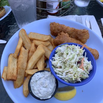 Solana Beach Fish House - 2 piece cod fish and chips (everything delicious except the cole slaw). Gotta have the lemon too! - Seafood Near Me - Solana Beach, California
