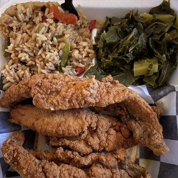 Carletta's Hideaway - Fried Whiting Platter with Collard Greens and fried Rice - Soul Food Near Me - Yeadon, Pennsylvania Carletta's Hideaway - Fried Whiting Platter with Collard Greens and fried Rice - Soul Food Near Me - Yeadon, Pennsylvania