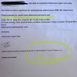 Raincross Urgent Care - History, chief complaint, and eval request changes. Twice. With time and date stamped.