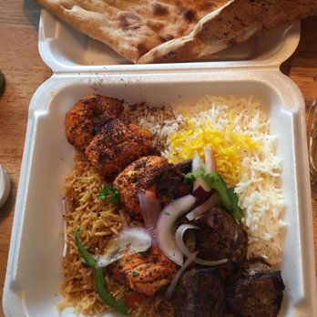 Ashburn Kabob - The mixed chicken and lamb kabob, with rice, salad and a naan. Amazing and delicious!! - Middle Eastern Near Me - Ashburn, Virginia