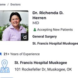Saint Francis Hospital Muskogee - she is a bad surgeon. she will kill uou